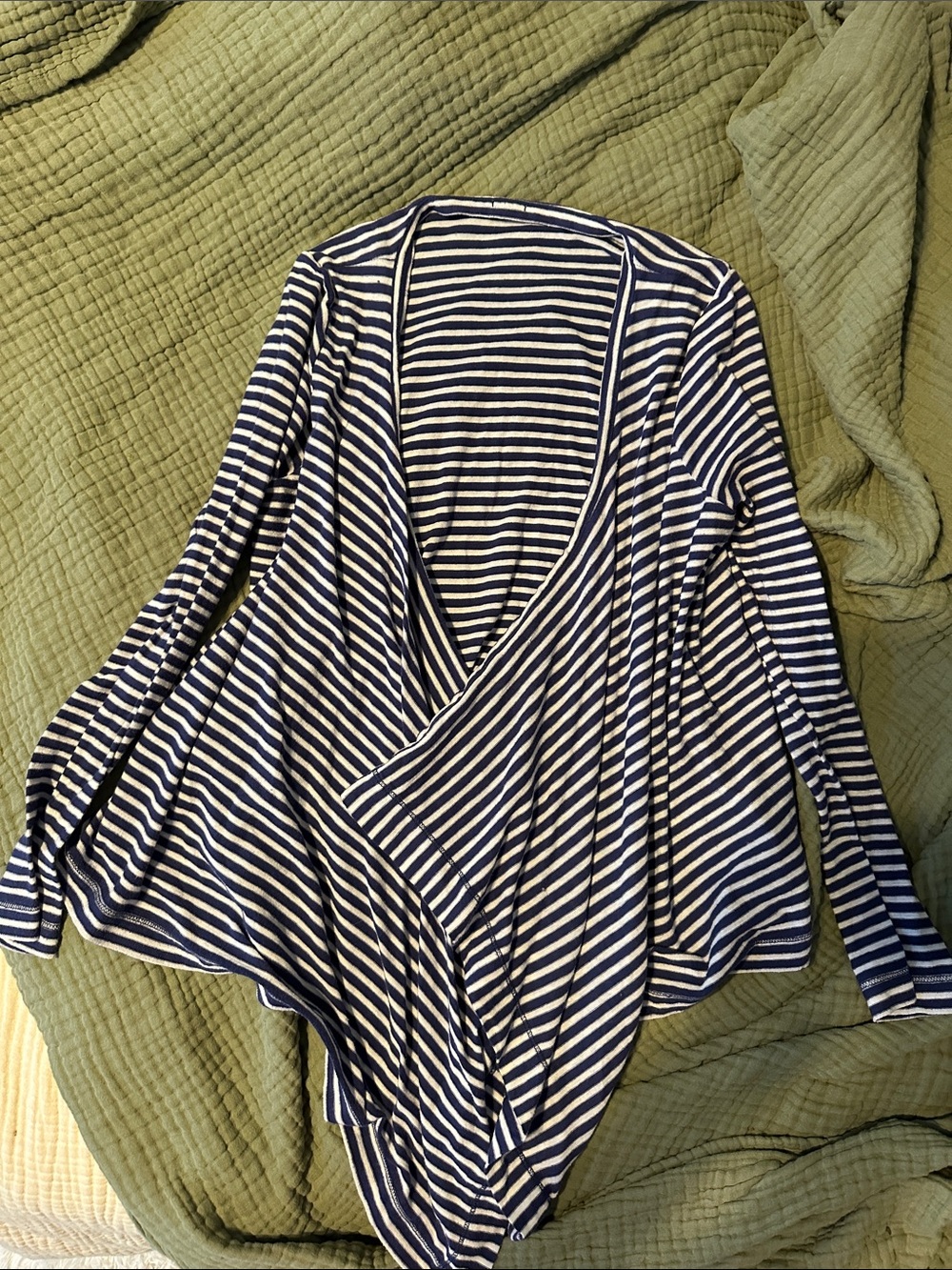 J. Crew Navy and White Striped Wrap Cardigan